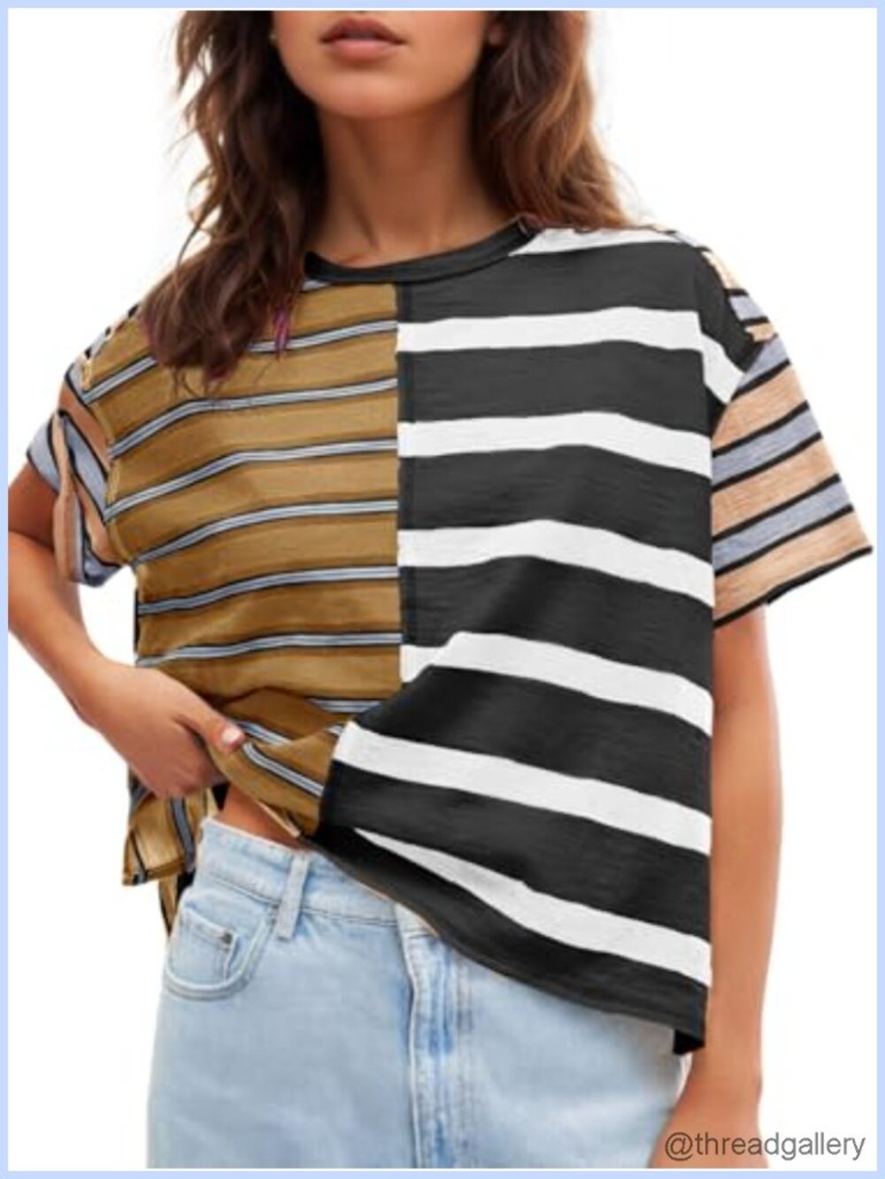 Women's Striped Short Sleeve Crew Neck Loose Fit Casual T-Shirt